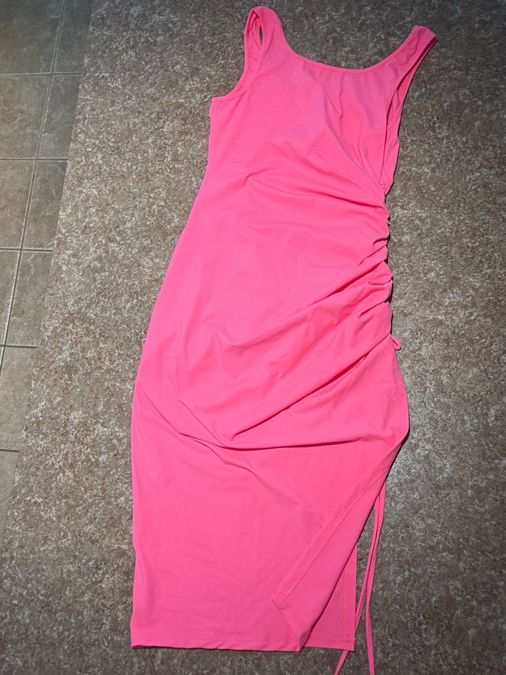 Sleek Ruched Tank Midi Dress in Neon Pink